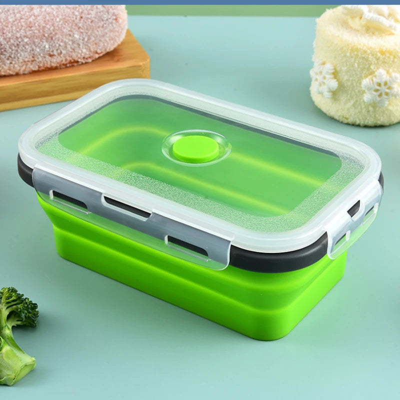 1/4PCS Folding Silicone Lunch Box Kitchen Refrigerator Preservation Box Eco-Friendly Picnic Storage Box Stackable Space Save