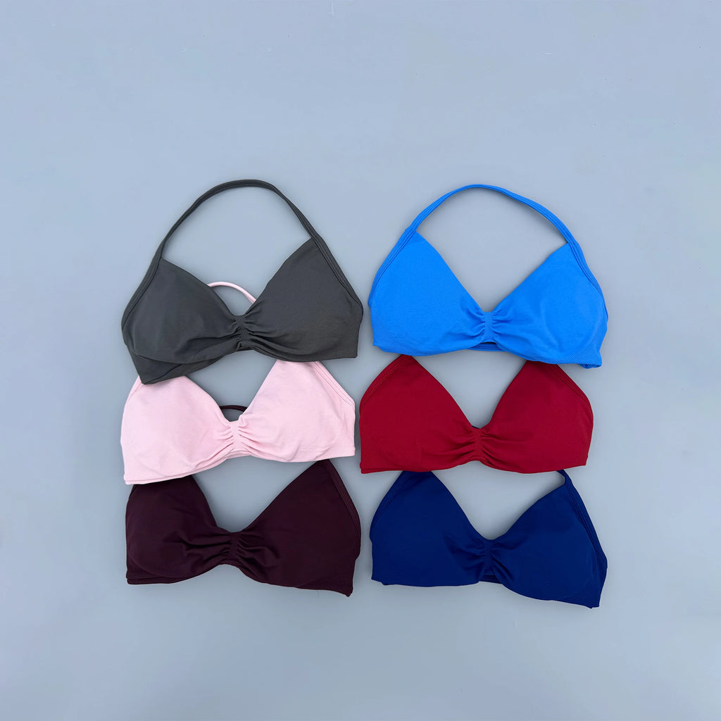 Sports Strappy Bra Yoga Underwear Women Gym Crop Top Running Exercise Backless Bra Support ActiveWear Fitness Workout Halter