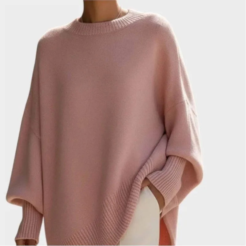 New women's autumn and winter round neck long-sleeved tops knitted pullover loose lazy style solid color women's casual sweater
