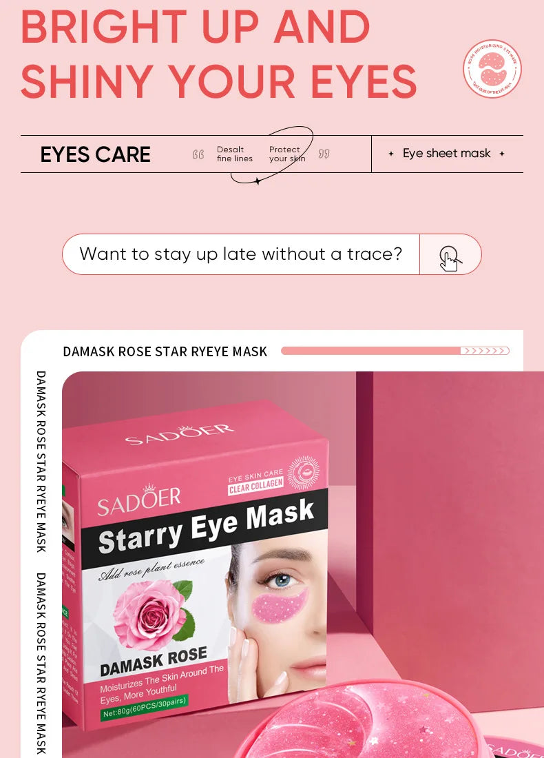 60 Pieces of Rose Starry Sky Collagen Eye Mask, Anti-Dark Circles, Anti-Eye Bags, Moisturizing and Firming Eye Patches, Eye Skin Care