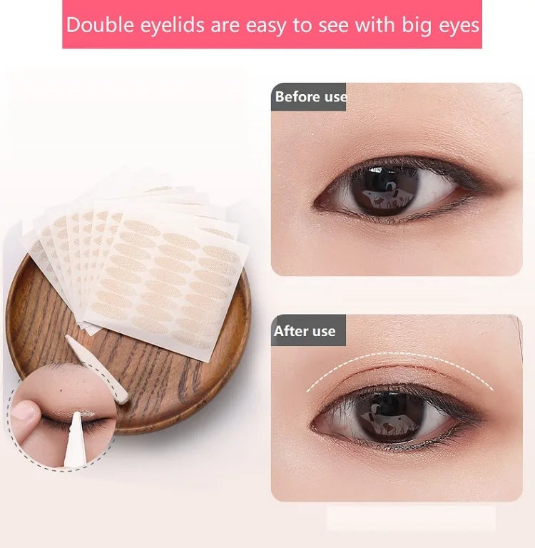240PCS Eyelid Tape Double Glue Sticker Invisible Double Fold Eyelid Lace Paste Clear Beige Stripe Self-adhesive Eye Makeup Tool