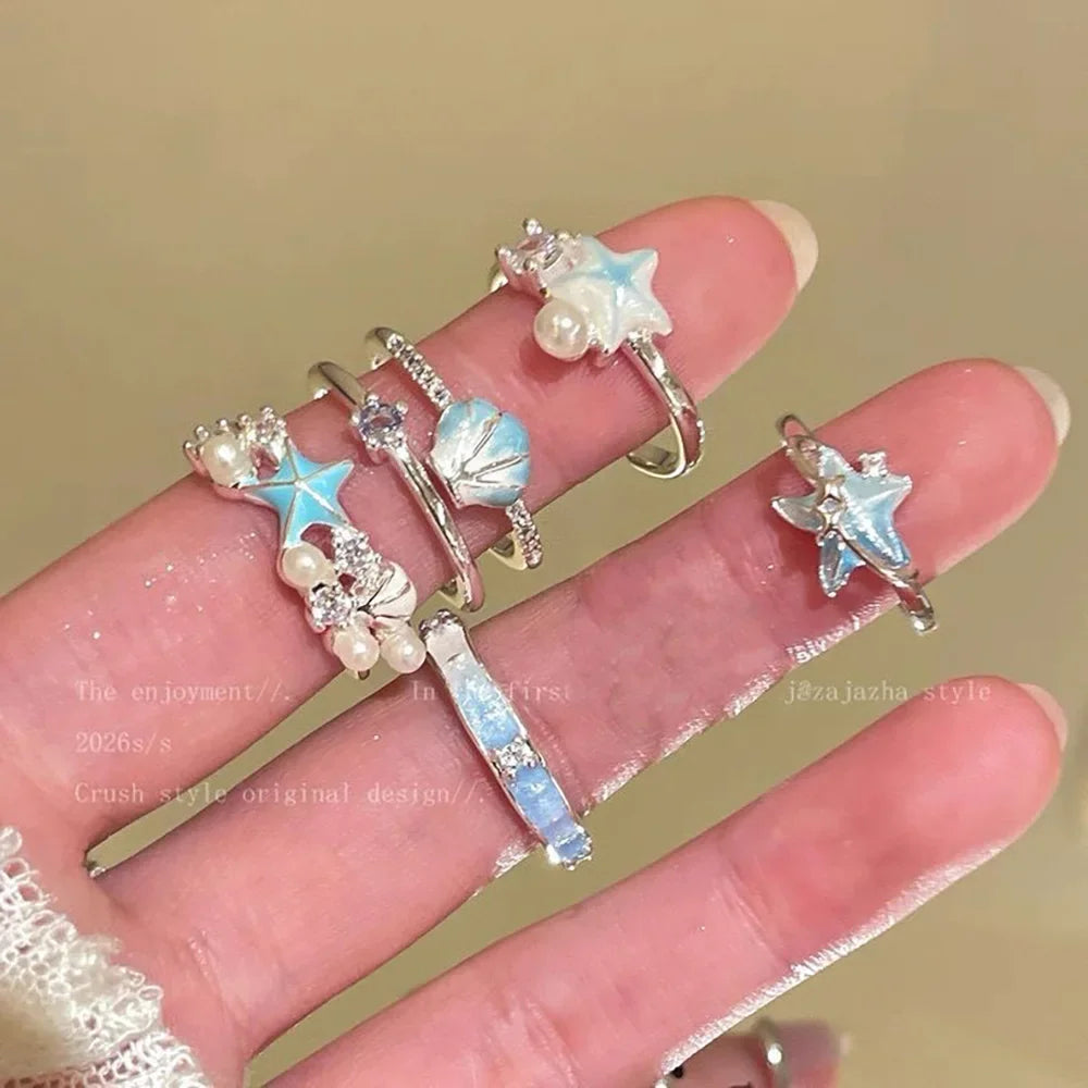 3pcs Set New Fashion 925 Sterling Silver Cute Guppy Ring Stacking Finger Ring, Animals Adjustable Open Rings Birthday Gift