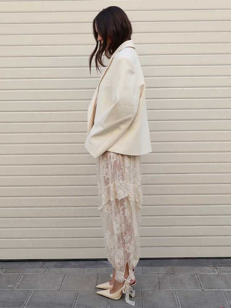 Lace Trim Drawstring Hem Pants Sheer Floral Print Baggy Fit 2026 Summer Vacation Women Pant Trendy Romantic Lady Date Trousers