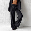 Wide Leg Pants Fashion Women Black Solid Loose Drawstring Baggy Pant 2026 New Spring Summer Casual Pocket High Waist Trousers
