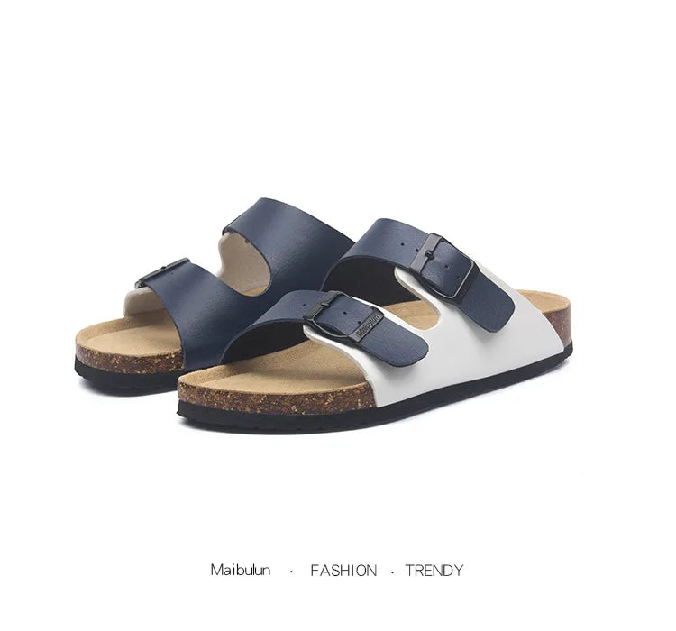 Slippers Women Buckle Flat Bottom Cork Slippers Man Summer Unisex Beach Button Outdoor Casual Sandals Designer Ladies Shoes