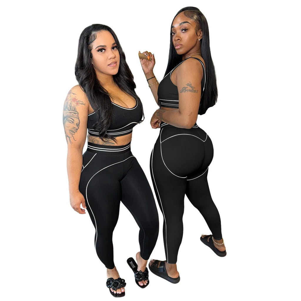 2026 Women's Summer Tank Top and Pants Slim Fit Comfortable Sports Fitness Set Two Piece Set and Belly Tight Pants Set