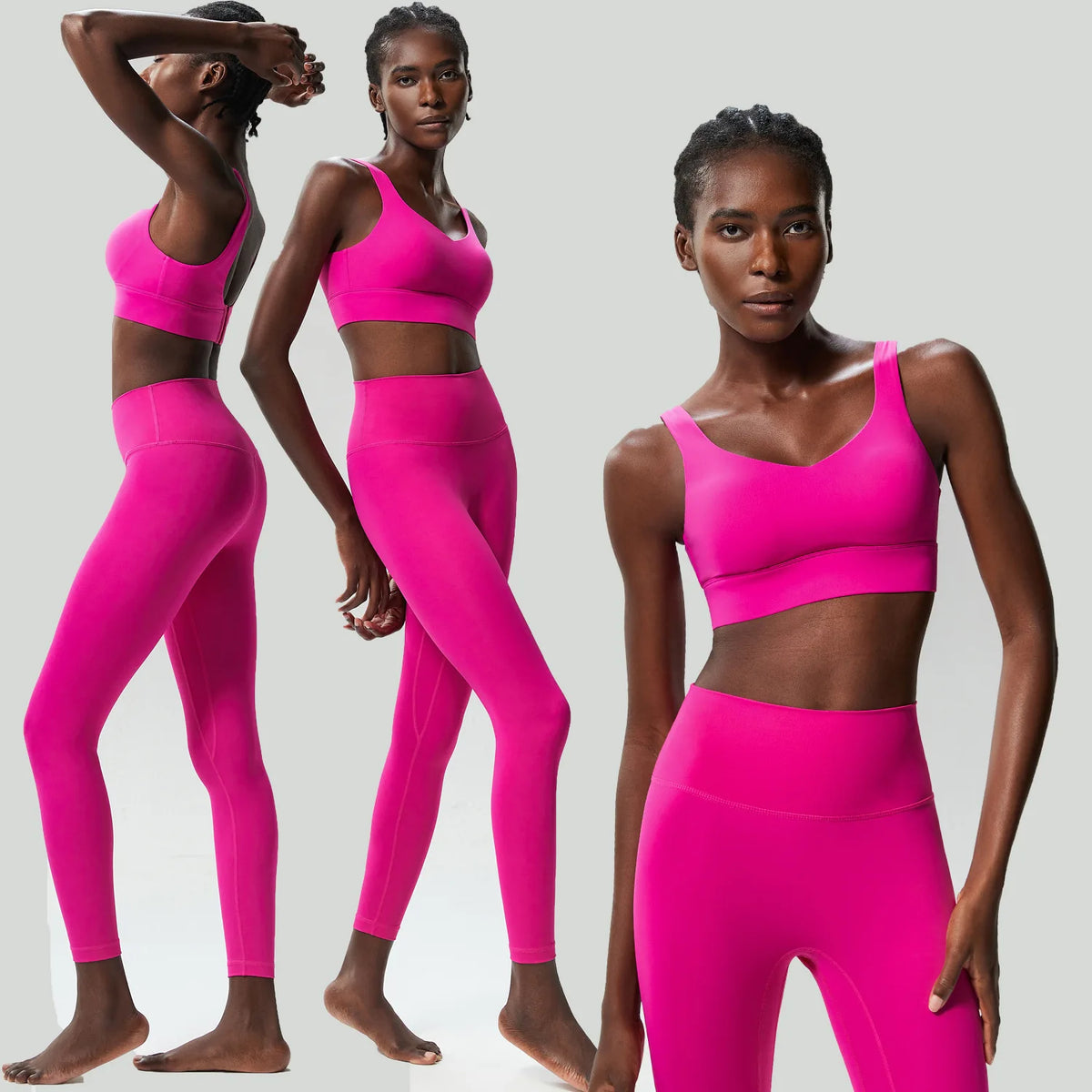 Two Pieces Fitness Yoga Set Women Solid Color Stretchy Soft Gym Suit Breathable Quick Dry Running Sportswear Workout Clothes