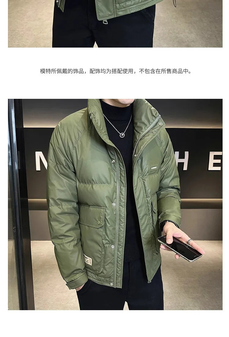 Autumn Winter Fashion Lightweight Down Jacket Men Trendy Short Stand Collar Thickened Warm Cold-Proof White Duck Down Jacket
