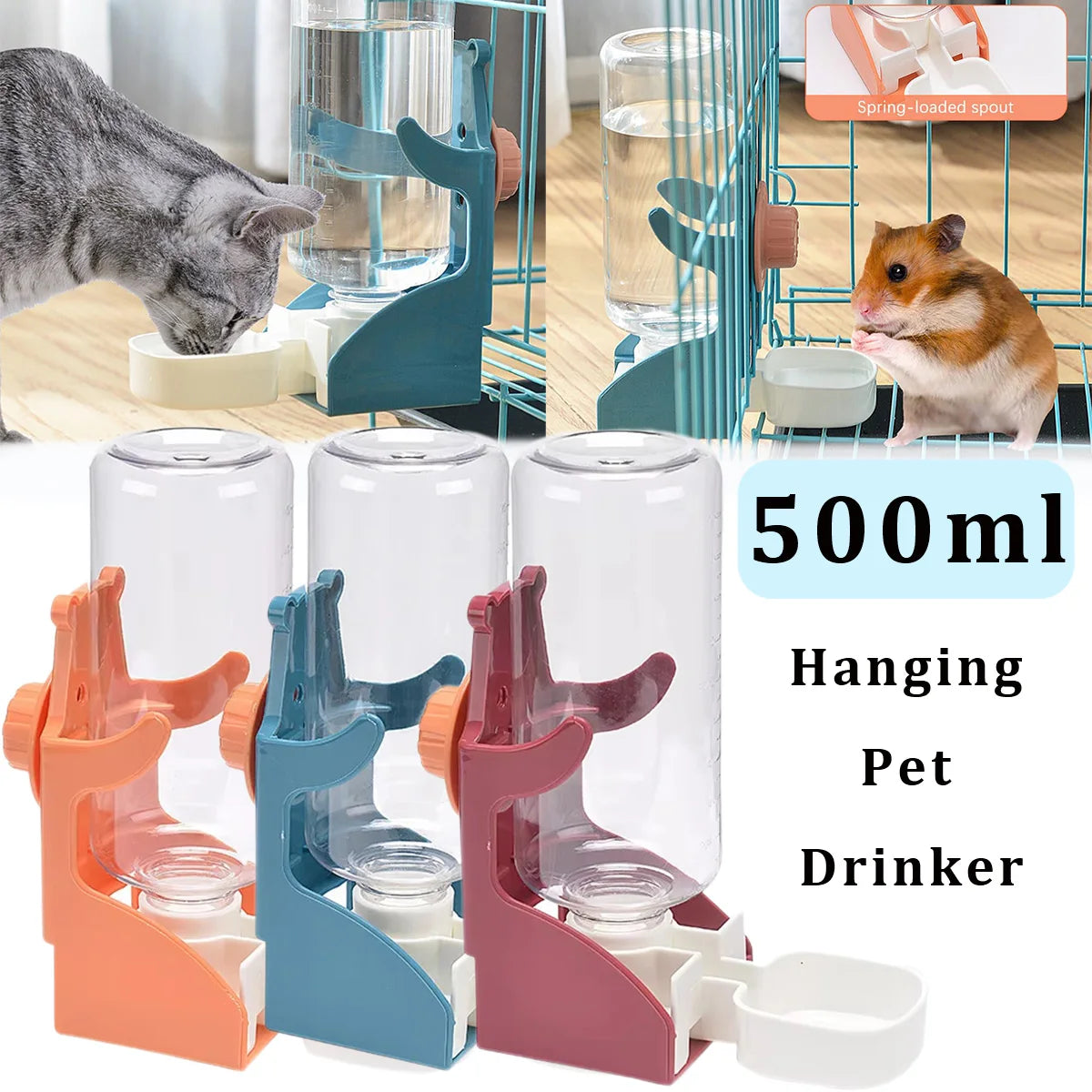 Hanging Pet Drinker Automatic Water Dispenser For Small Animal Pet Adjustment Pet Water Bottle For Parrots Birds Rabbits Cat Dog