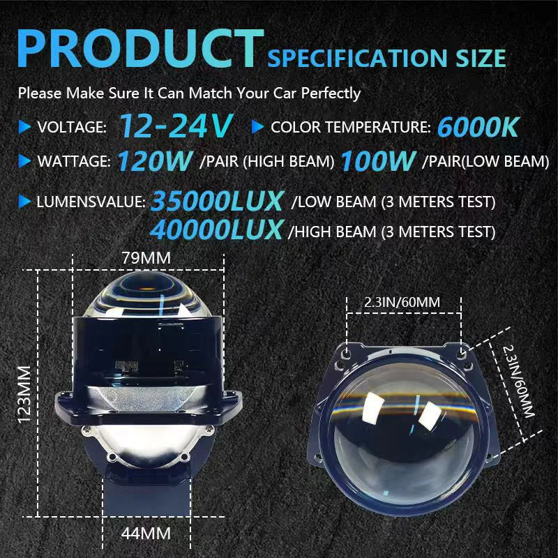 Carolyn 3-inch bi led projector, car and motorcycle lens, headlight, high-power 24V lens, car modification lamp, high and low di
