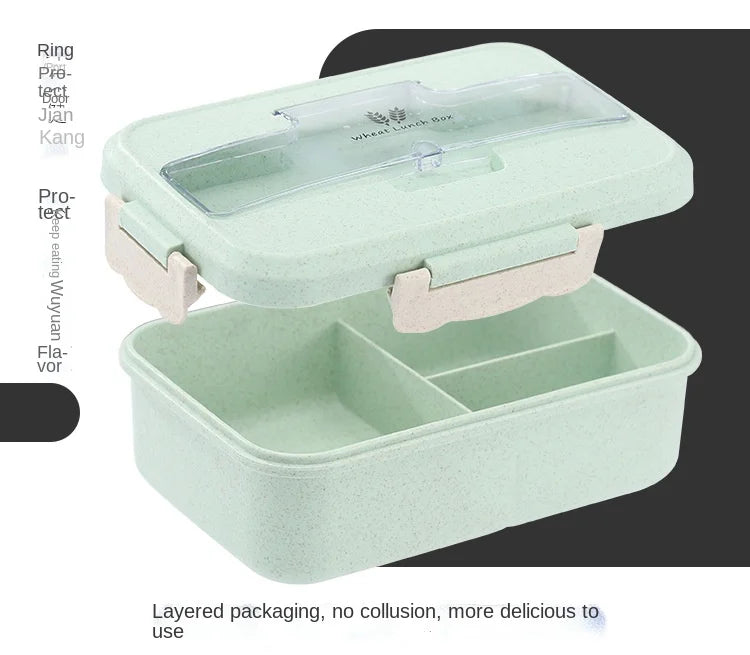 Microwave Lunch Box Wheat Straw Dinnerware Food Storage Container Children Kids School Office Portable Bento Box Lunch Bag