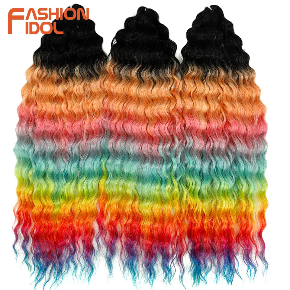 FASHION IDOL 24 Inch 300g Ariel Hair Synthetic Crochet Curly Hair Water Wave Braid Hair Ombre Blonde Braiding Hair Extensions