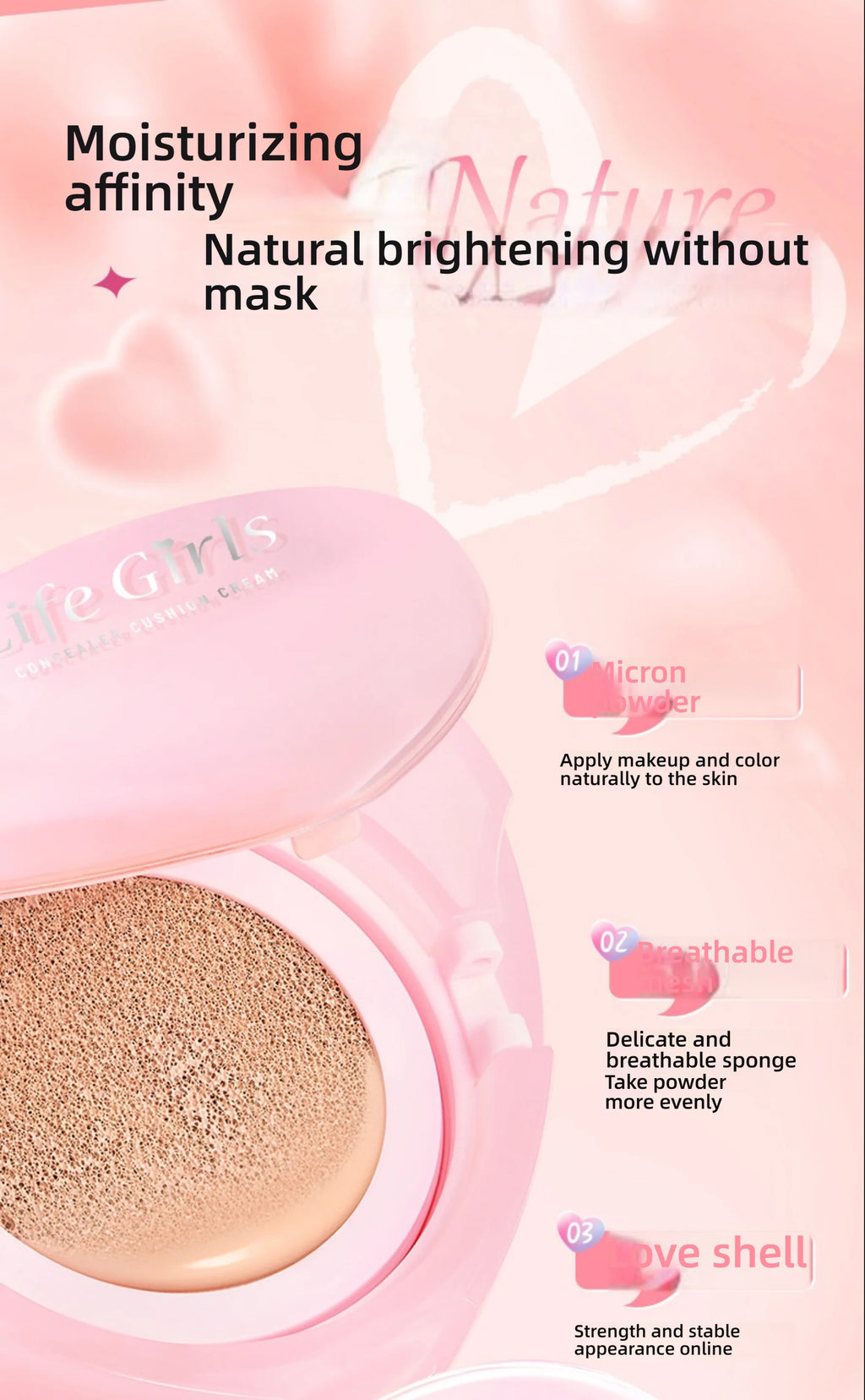 Life Girls Dewy Cushion Foundation 2025 ✦ Milky Hydrating Concealer & Skin Brightener ✦ Transfer-Proof, Buildable Coverage for G