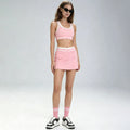 Breathable 2pcs Sweat Suit Breathable Sports Bra Crop Tops with High Waist Mini Skirts Yoga Tennis Running Golf Fitness Outfits