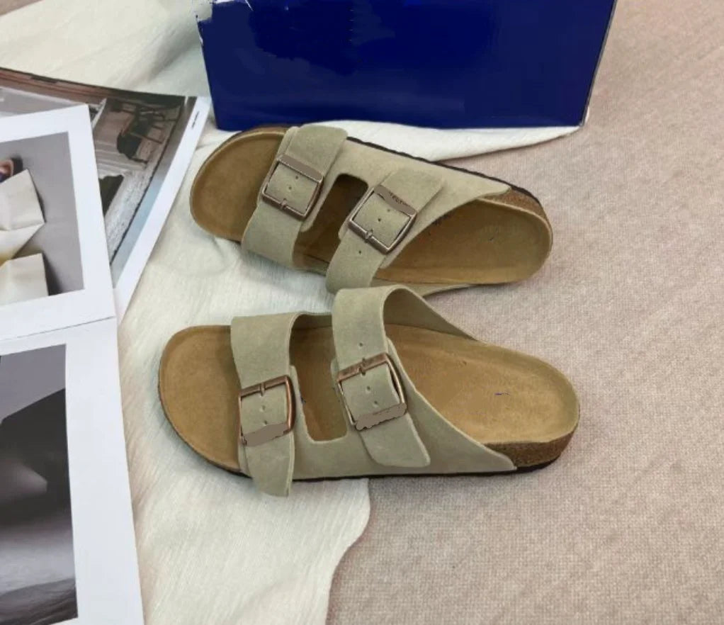 Suede Clogs for Men Women Cork Footbed Closed Toe Slides Comfort Arch Support Casual Walking Mules