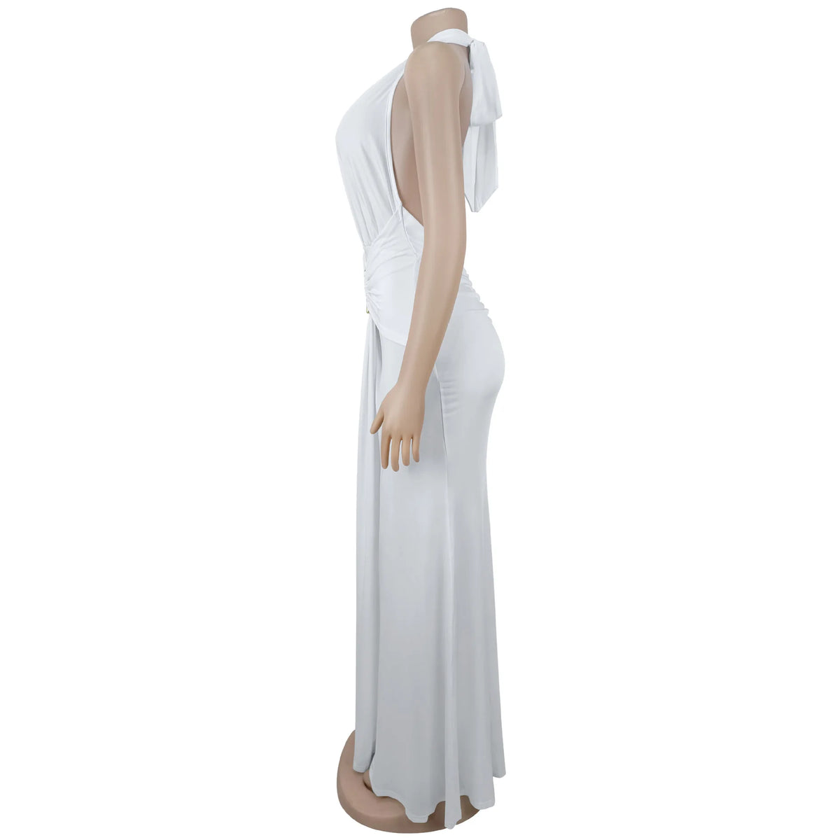 EINY Sexy Women White Halter Maxi Dress Elegant Backless Ruched Bodycon Long Gown Party Club Night Birthday Mermaid Dresses Y2K