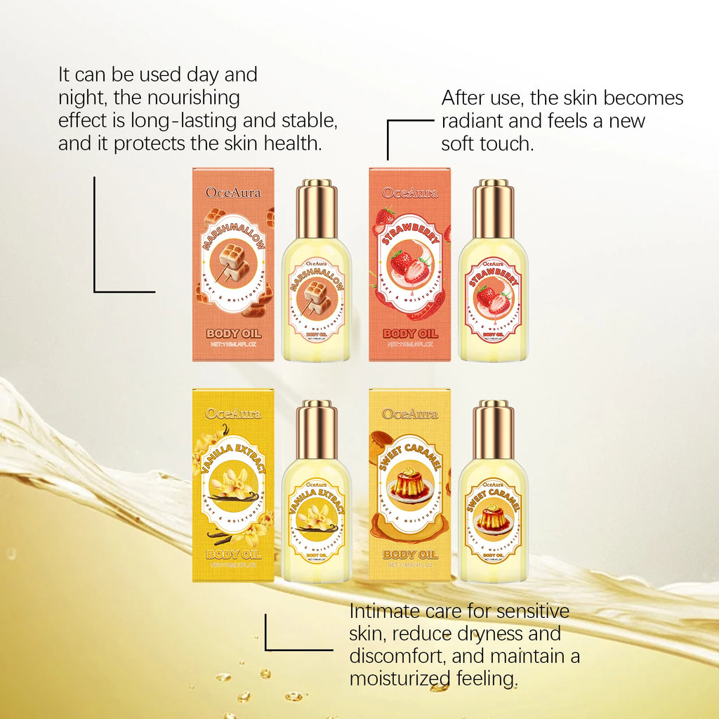 OceAura Strawberry Body Oil Vanilla Sweet Caramel Perfume Moisturizing Skin Barrier Repair Nourish Marshmallow Body Massage Oil