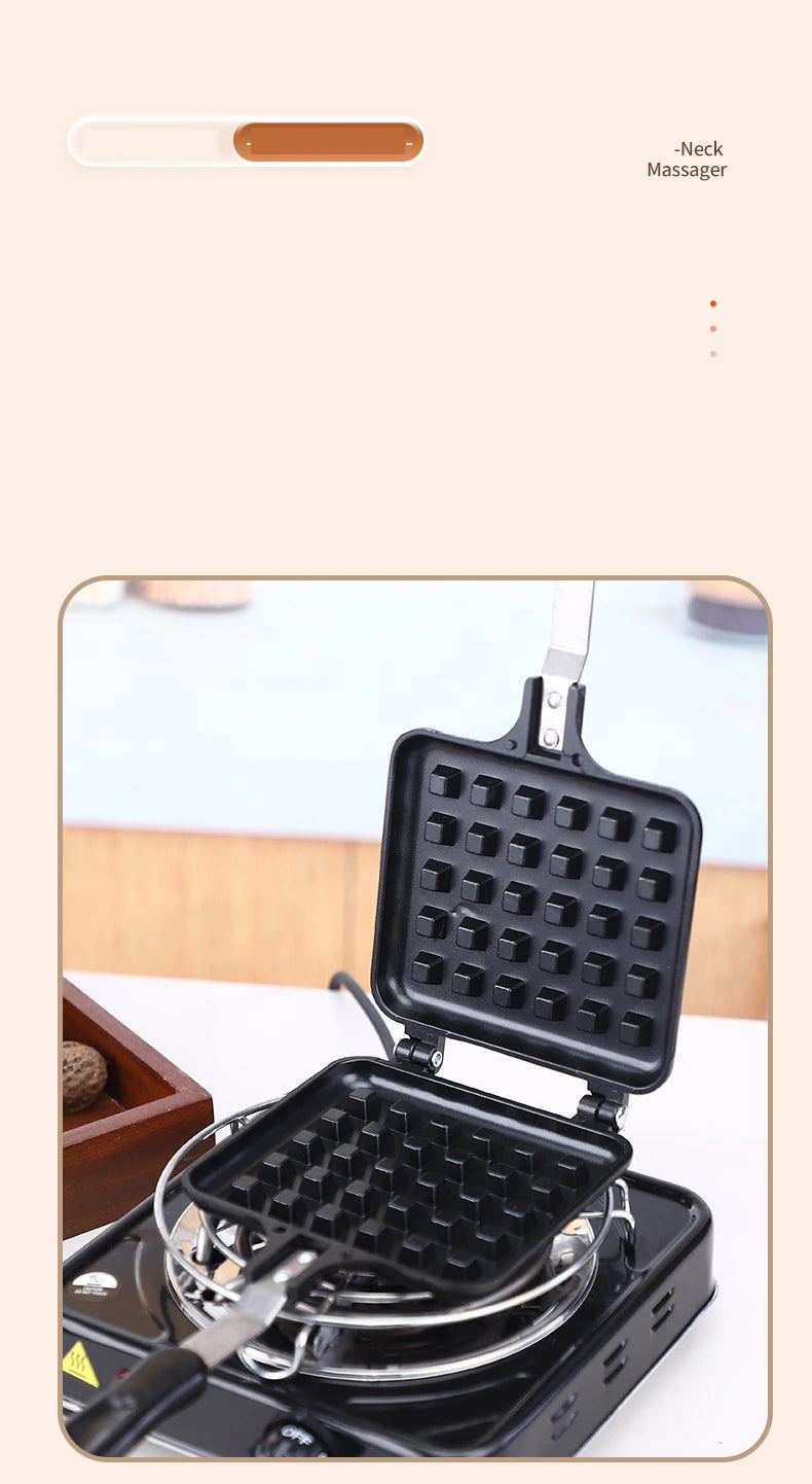 Professional Long Handle Waffle Baking Mold Square Double-Sided Waffle Maker Machine Durable Cast Aluminum Sandwich Maker Baking