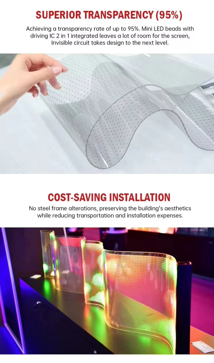 P6 Flexible Transparent Film Screen High Brightness LED Display for Shopping Mall Exhibition