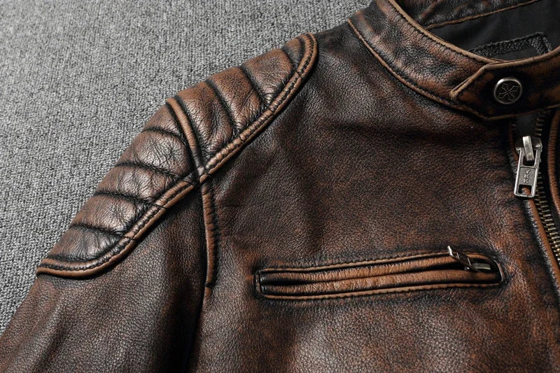 2025 New Leather Jacket Top Layer 100% Cowhide Leather Clothes Men's Stand Collar Motorcycle Clothes  Autumn Winter Plus Size