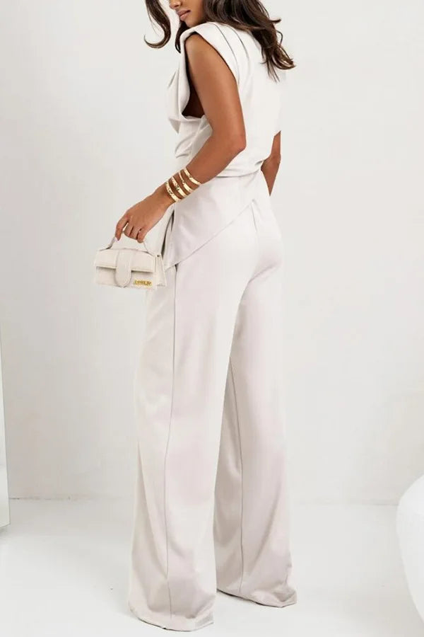 2 pieces women sets 2026 Summer New Fashion Solid Color Irregular top+long wide leg pant sets women's clothing
