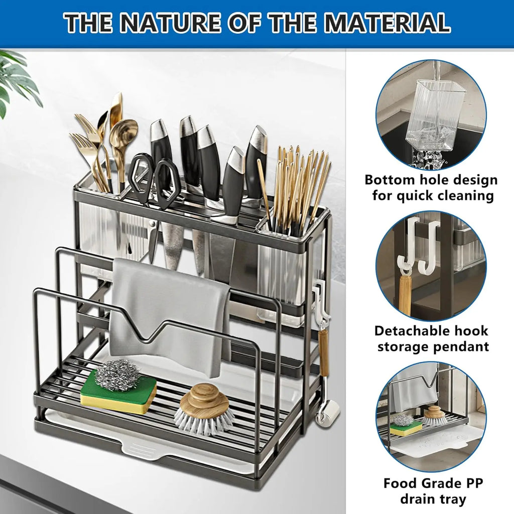 5-in-1 Wall Mounted Kitchen Organizer - Heavy-Duty Stainless Steel Utensil Holder | 20lbs Capacity for Cutting Boards/Knives