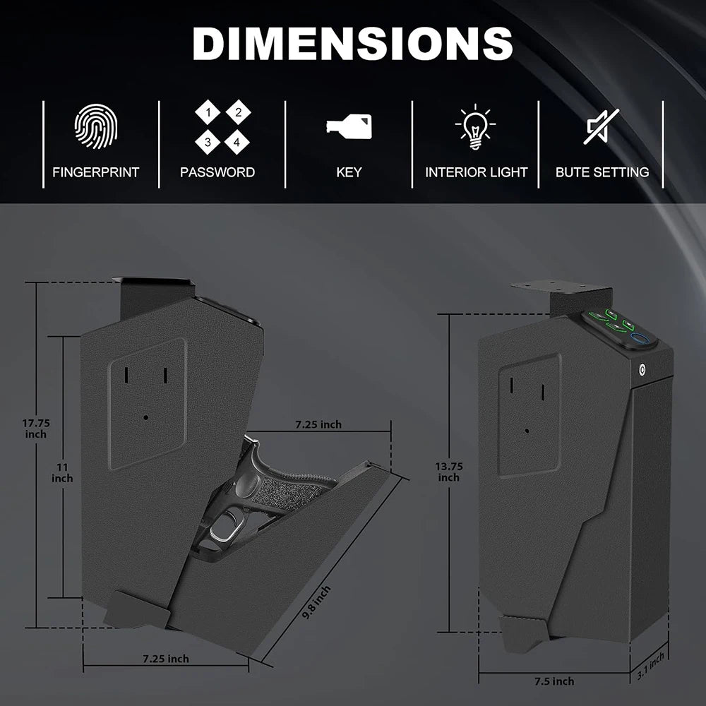 Biometric Handgun Gun Safe Open Fingerprint Hidden Safe for Pistols -with Fingerprint, Backlit Keypad, KEY Access