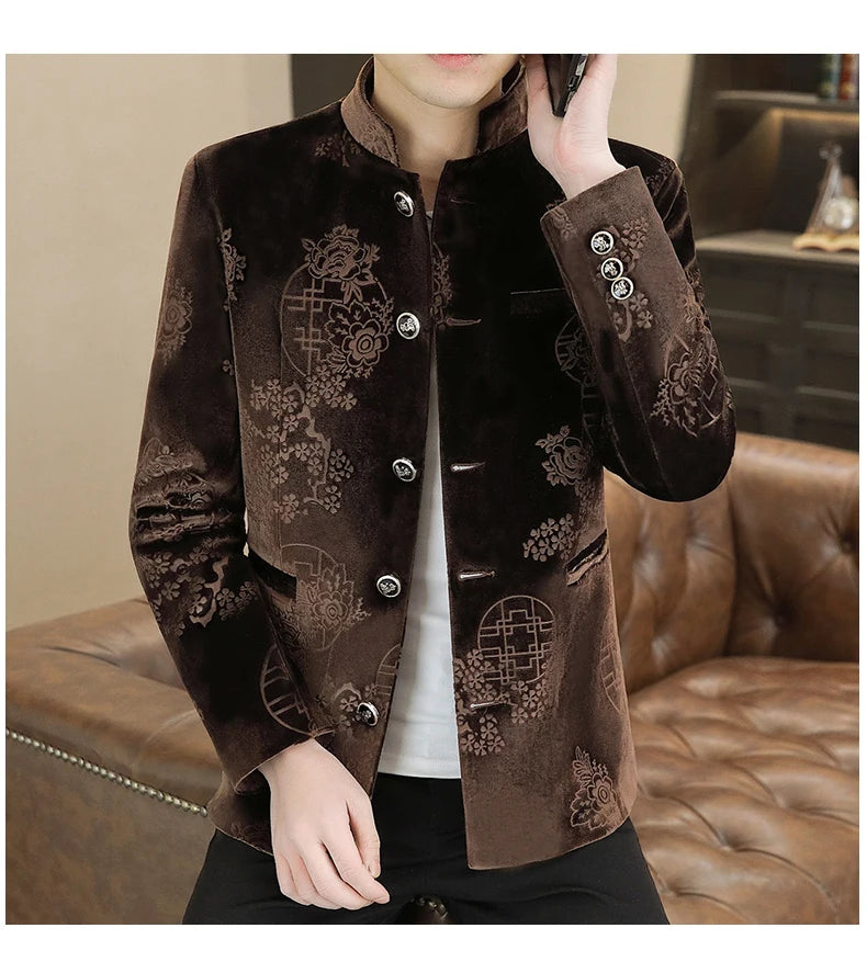 Blazer New Men's Fashion Business Gentleman Wedding English Style Banquet Chinese Jacquard Satin Outdoor Casual Slim Blazer