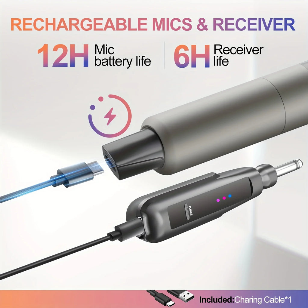 2.4GHz Wireless Microphone System with 100ft Range - 2 Rechargeable Mics for Karaoke, Party, Wedding | Plug & Play, Crystal Clea
