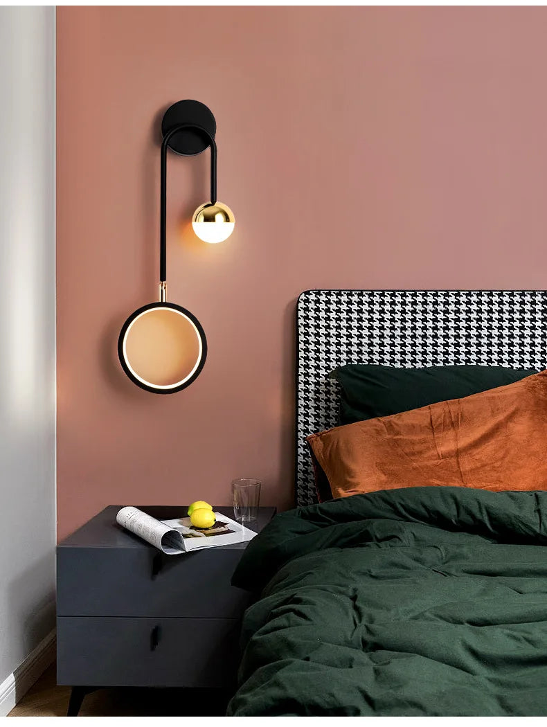 Modern Led Wall Lamp Nordic Sconce Round Lighting Luxury Rotatable Corridor Bedside Hallway Living Room Dining Indoor Deco Light