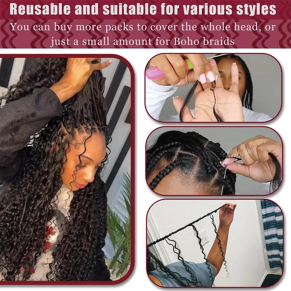 300gPre-divided Bulk Hair for Braiding Deep Wave Crochet Human Hair Knotless Miracle Knots Hair Extensions Boho Braids Invisible