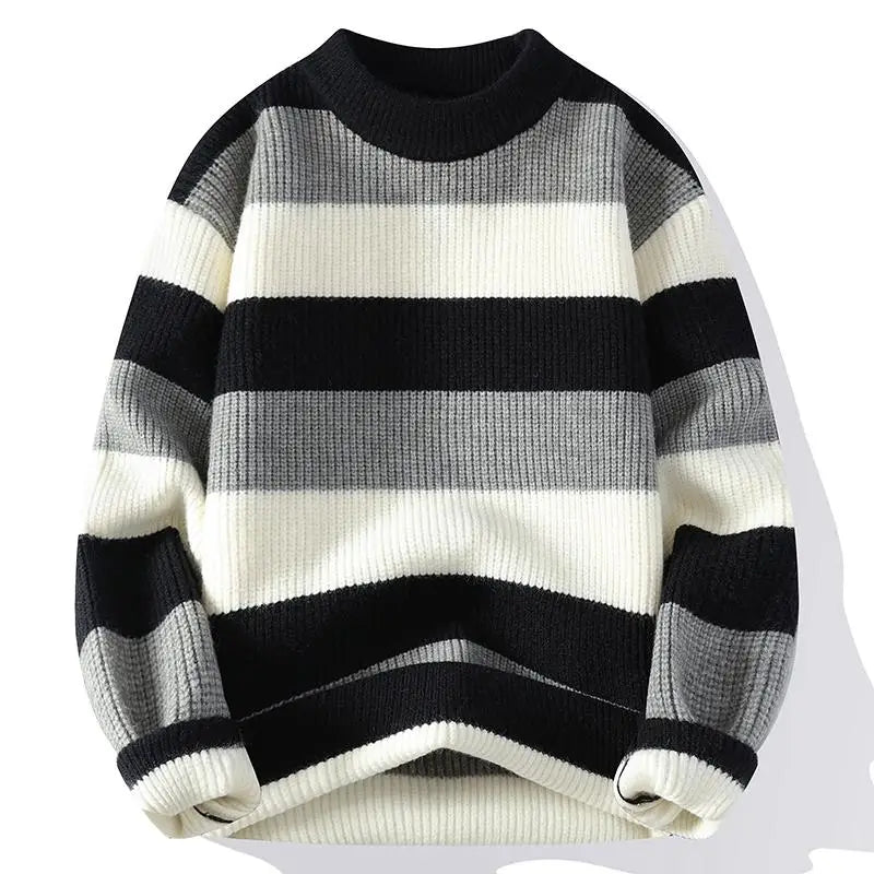 Men's Fashion stripe pattern Sweaters Autumn/Winter Loose Knittwear Men sweater youth Thick Warm patchwork pullovers Top