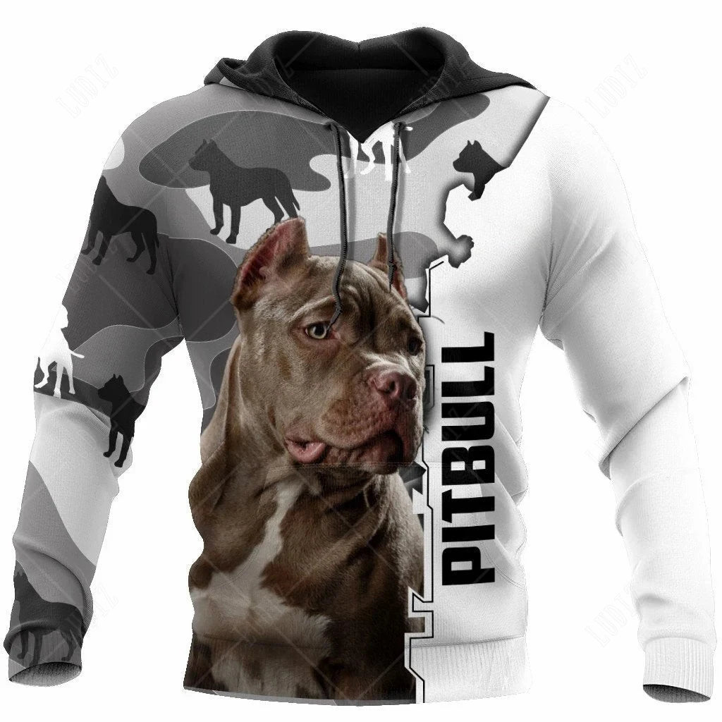 Pet Dog Pitbull Hoodies Men's Hoodie 3D Print Unisex Adult's Tops Autumn Long Sleeve Streetwear Hooded Hoodie For Men Clothing