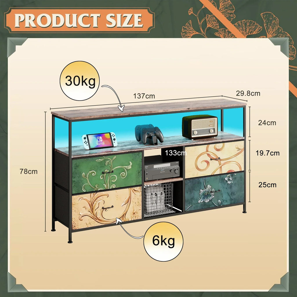 Rosahqnda TV stand with 4 drawers, TV cabinet, , adjustable shelves, TV table, TV cabinet living room furniture