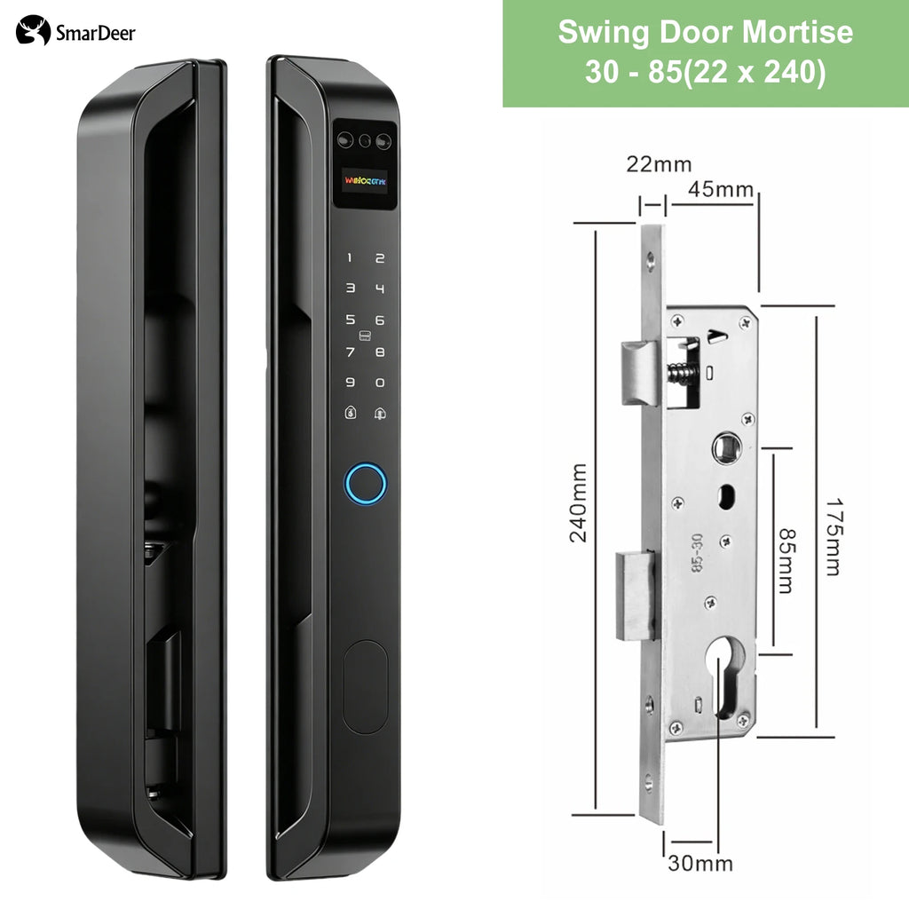 SmarDeer Narrow Frame Smart Door Lock IP65 Waterproof Electronic Lock Face ID Lock for Sliding Door Keyless Fingerprint Lock