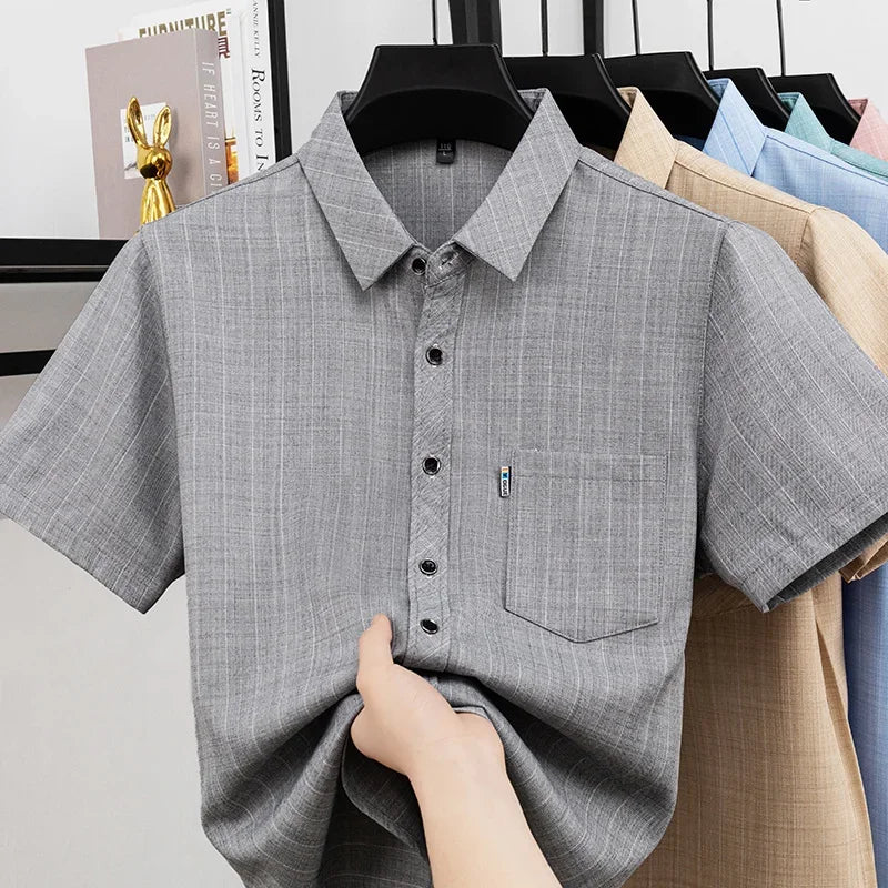 Men Casual Short Sleeve Shirt Anti Wrinkle Quick Dry Comfortable Fabric Business Daily Outdoor Travel Work Wear Blouse