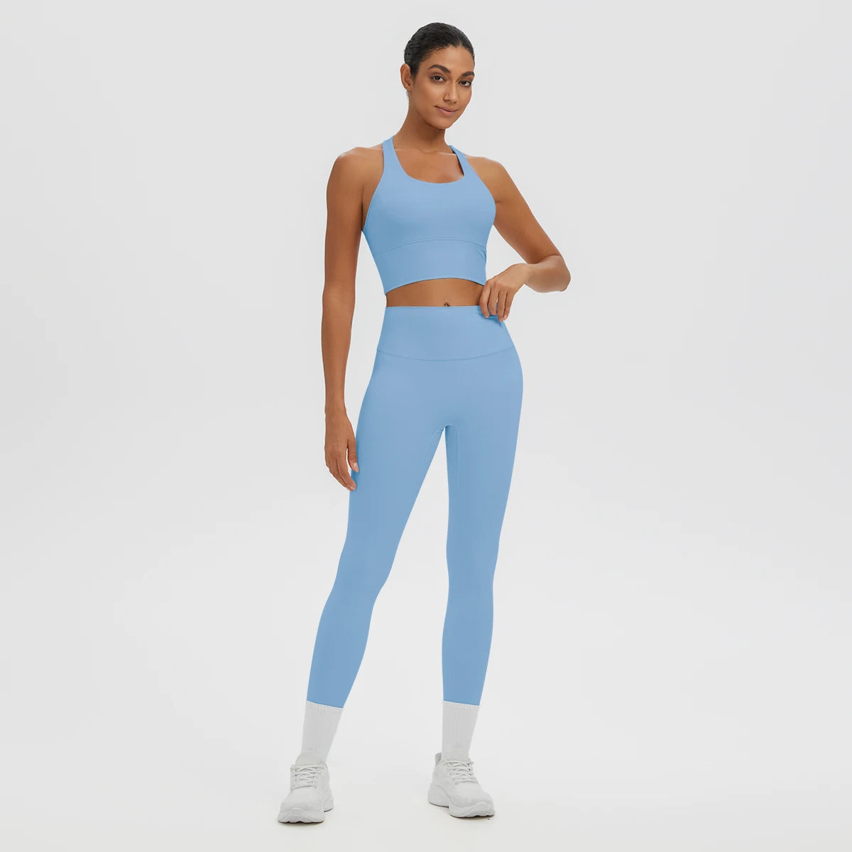 2PCS/set Gym Sports Yoga Suit for Women's Solid Color High Stretch Quick Drying Legging Yoga Pants Gather I-shaped Vest Yoga Set