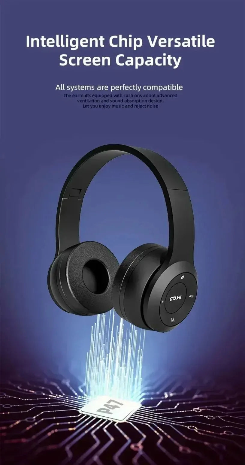 Wireless Headset Bluetooth 5.0 Foldable Sport Over Ear Headphones Stereo Bass Earphone for Running Gaming Phone Tablet