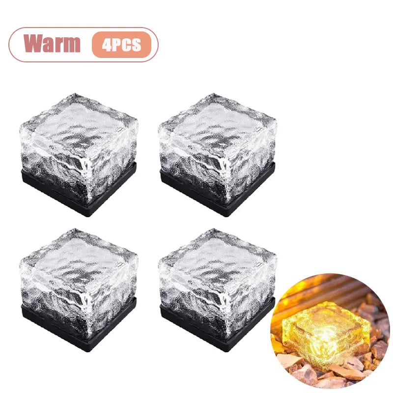 1-8PCS Garden Yard Decor Solar Ice Cube Lights Glass Brick Landscape Square Glass Outdoor Pathway Illumination Lamps