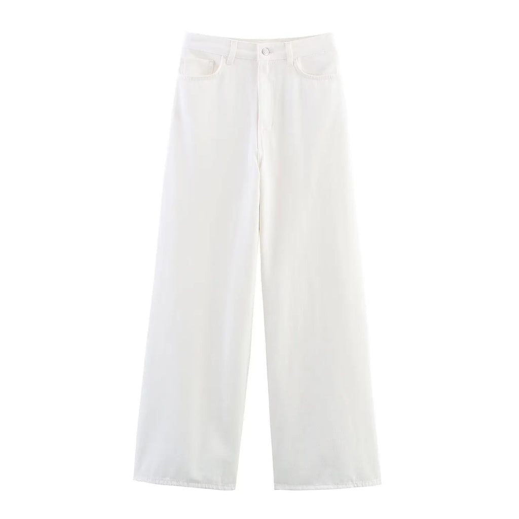 HH Women Summer New Fashion Thin Single-breasted Loose Folds Denim Shirt+High Waist Zipper Pocket Wide-leg Casual Pants Suit