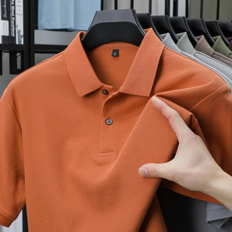 100% Pure Cotton Boutique Short-Sleeved High-End Men's Polo Shirt Summer High-Quality Solid Color Tops Business Casual T-Shirt