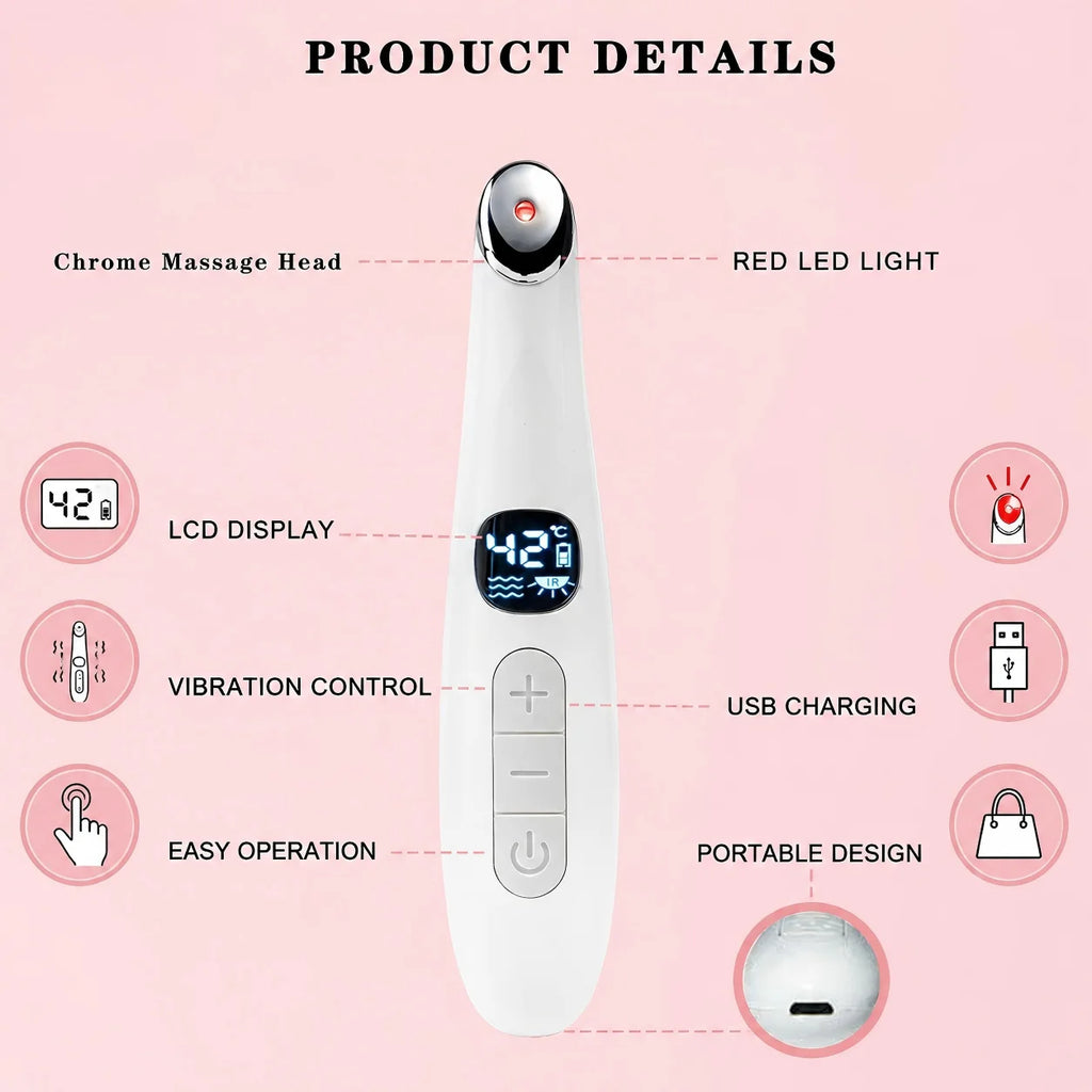 Eye Beauty Device 3 in 1 Eye Massager Wand with Red LED Light Vibration Massage Portable Beauty Machine Electric Eye Care Tool