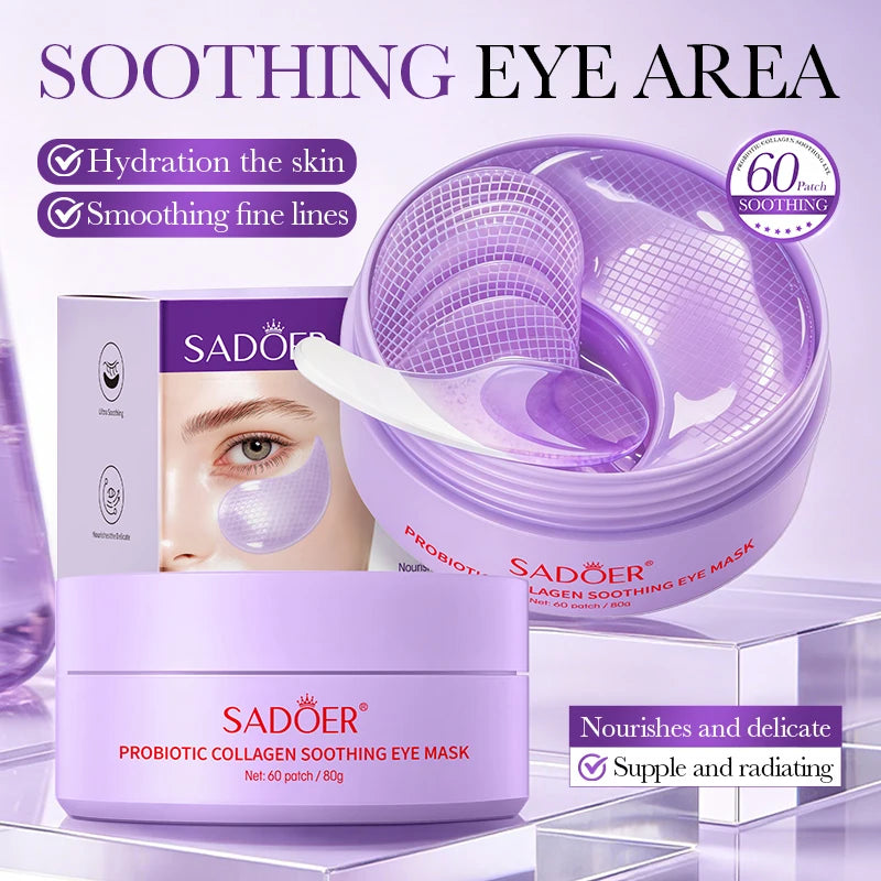 60pcs SADOER Probiotic Collagen Eye Mask Anti-aging Hydration Nourish Eye Skin Anti Dark Circles Smooth Fine Lines Eye Care