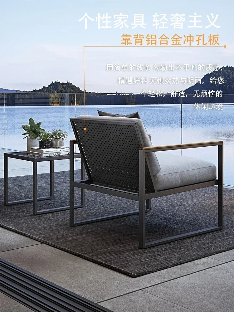 Outdoor leisure iron sofa, courtyard garden villa, hotel, waterproof and sunscreen aluminum alloy sofa