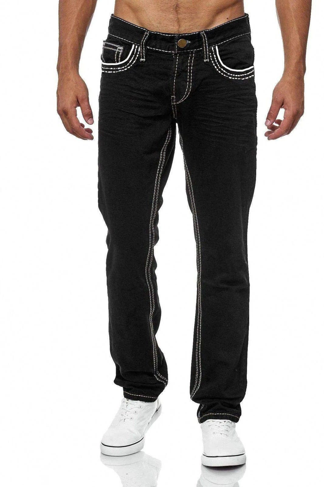 Kakan - High-quality Men's Personalized Double-line Jeans, New Dark Blue, Light Blue, Black Jeans K05-8878 In Spring and Autumn