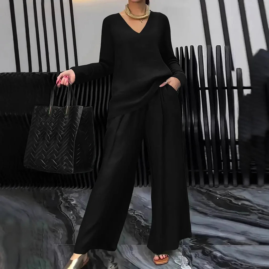 Summer New Pant Sets Fashionable V-neck Top+ Long Pants 2 Piece Set 2026 Women's Casual Loose Outfit Two Pieces Set Female Suit