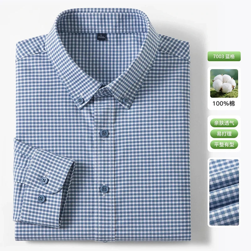 New 100% Pure Cotton Striped Shirt For Men's Long Sleeve Casual Regular Fit Soft Comfortable Business Social Shirts Men Clothing