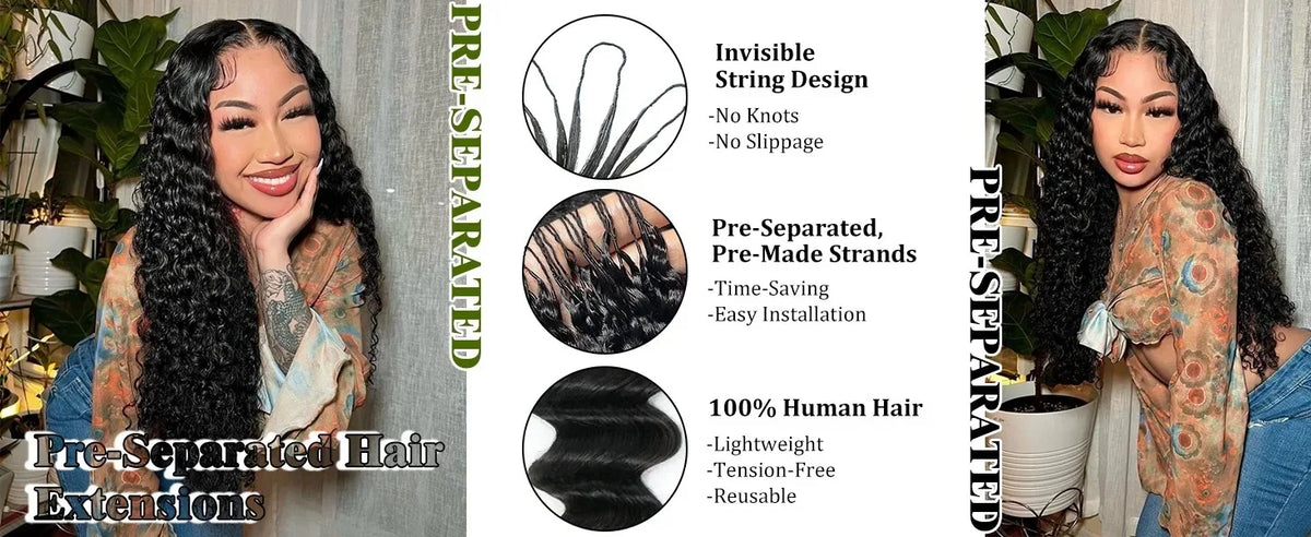 300gPre-divided Bulk Hair for Braiding Deep Wave Crochet Human Hair Knotless Miracle Knots Hair Extensions Boho Braids Invisible