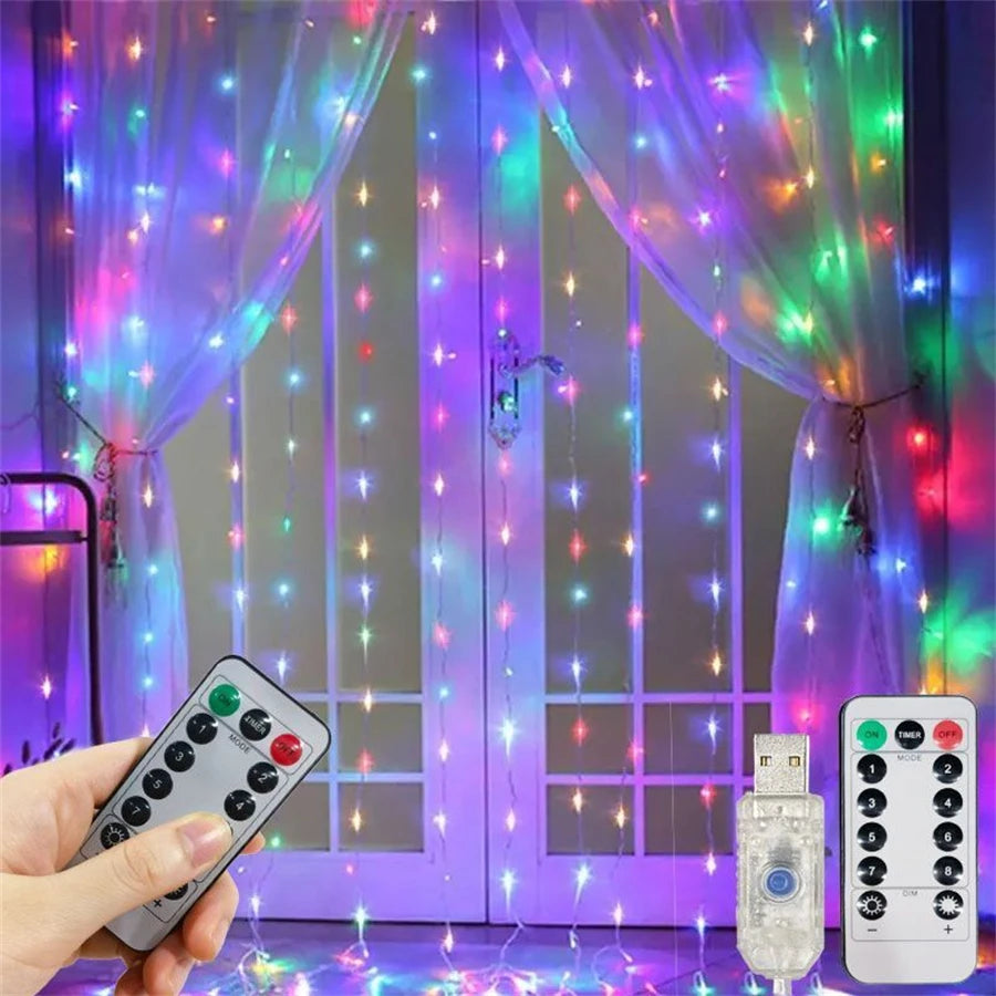 Window Led Curtain String Lights 8 Modes Light Fairy For Bedroom Usb Powered With Remote Control Party Wedding Decoration Gifts