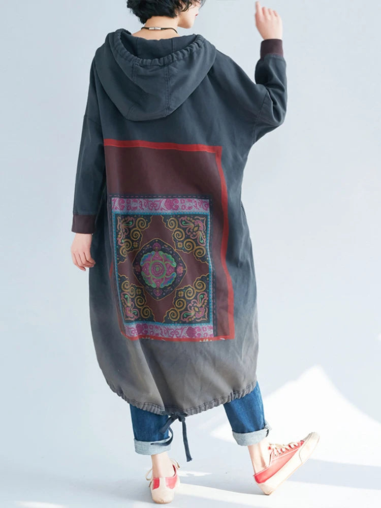 Amax luluE 2024 Autumn Womens Printed Loose Hooded Long Hoodies Fashion Clothes Ladies Luxury Classic Vintage Casual Sweatshirts